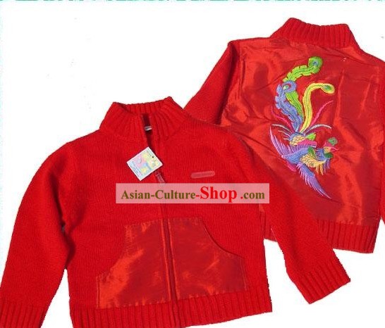 Chinese Hand Embroidery Phoenix Sweater for Child Btween 3-5 Years Old