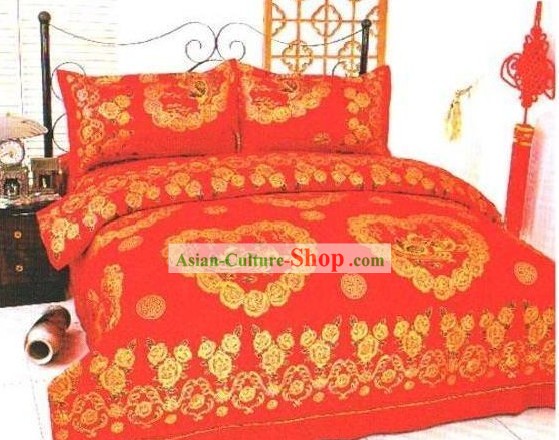 Chinese Classical Cotton Hochzeit Bed Sheet Set (vier Stück)-Love