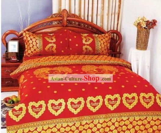 Chinese Classical Cotton Hochzeit Bed Sheet Set (vier Stück)-Lover