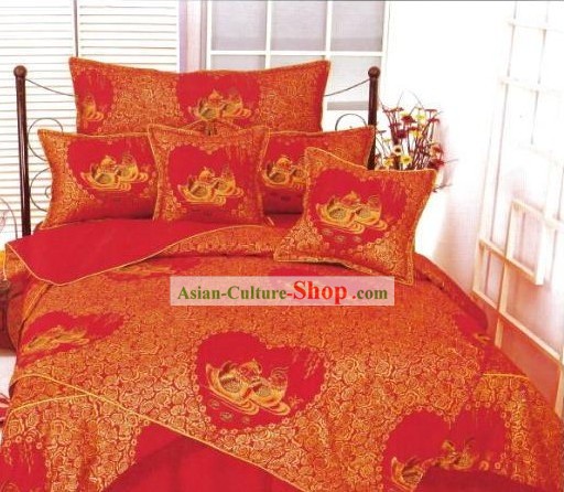 Chinese Classical Cotton Hochzeit Bed Sheet Set (Vier Stücke)-Mandarin Duck