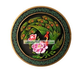 Chinese Hand Carved Healthy Active Carbon Round Plate-Peacock
