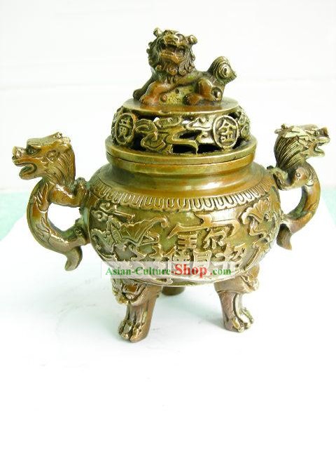 Chinese Classical Brass Collectibles-Lion Censer
