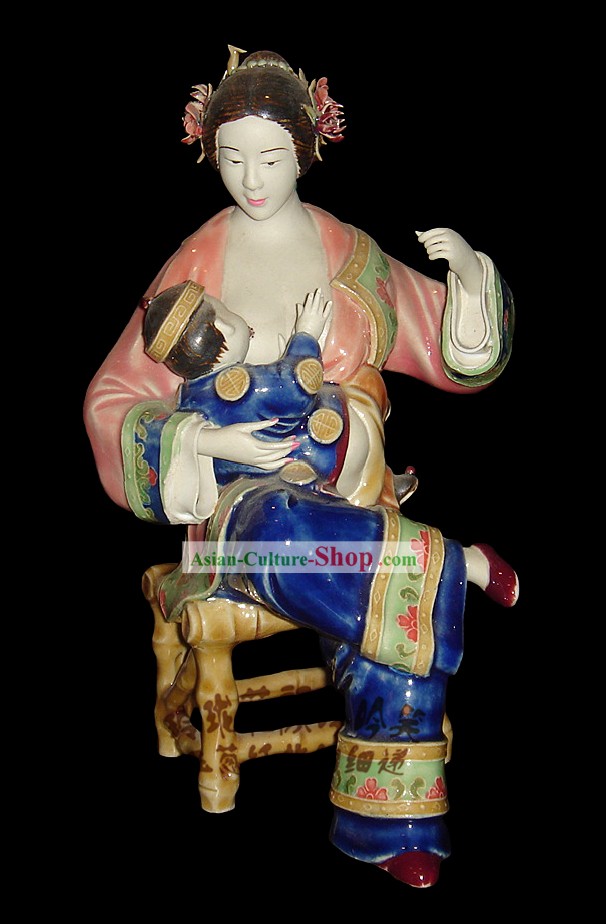 Chinesische Stunning Bunte Porzellan Collectibles-Alte Frau Feeding Bady