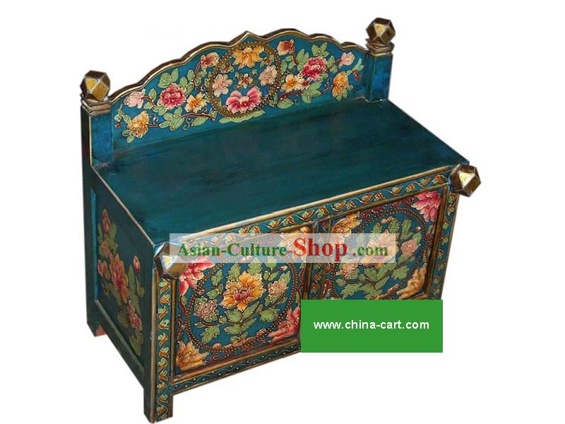 Chinoise main bleue peinte Cabinet Fleuri