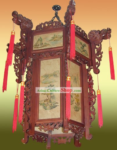 中国の古典二層ハンド塗装と彫刻宮殿の景観ランタン