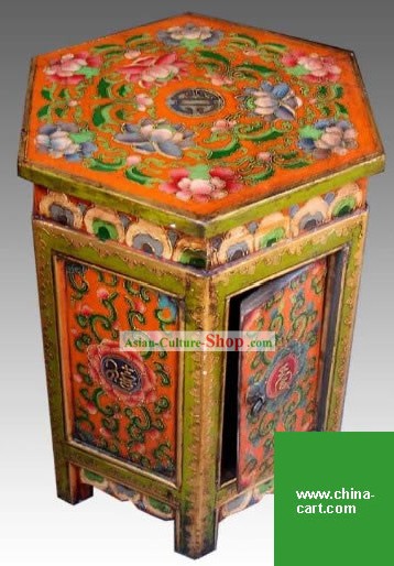 Chinese Palace Yellow Coloured Painting Storage Cabinet and Stool