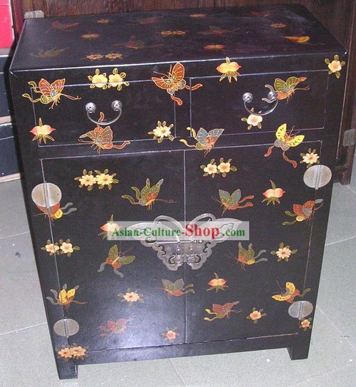 Chinese Hand Made Black Wood Butterfly Cabinet
