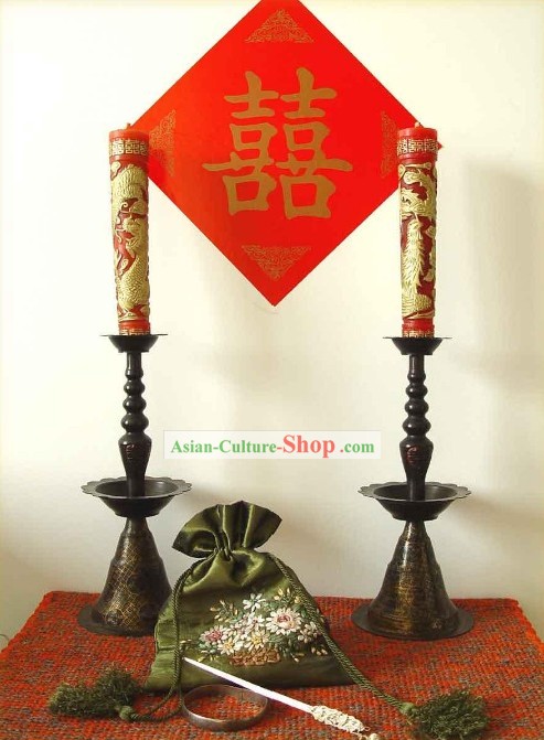 Chinese Classic Wedding Kerzenhalter Couple (mit Drache und Phönix Xi Kerzen)