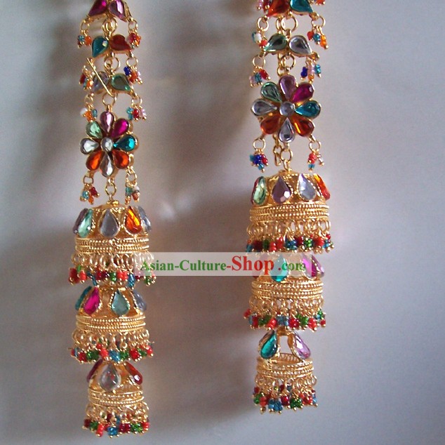 Indian Classical Long Three Layers Jewelry Earrings