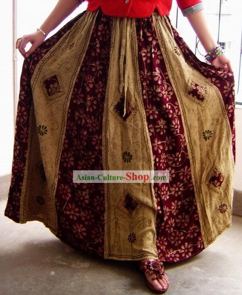 Indian Bohemia Folk Hand Embroidered Long Skirt