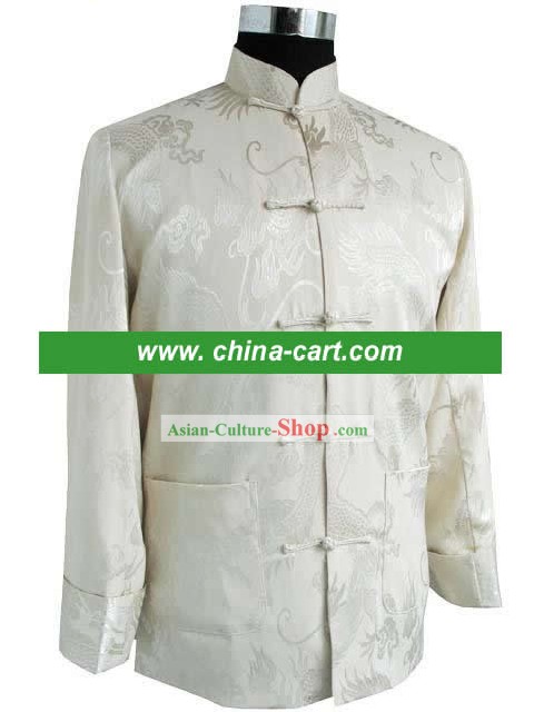 Chinese Hand Embroidered White Dragon Blouse