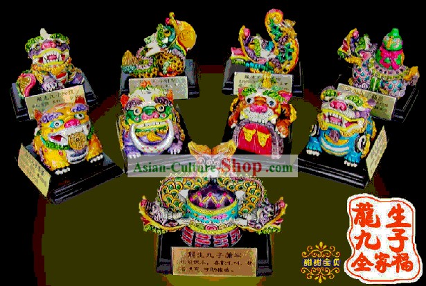 Cerâmica chinesa clássica Cochin Estátuas e Nove Filhos do Dragão