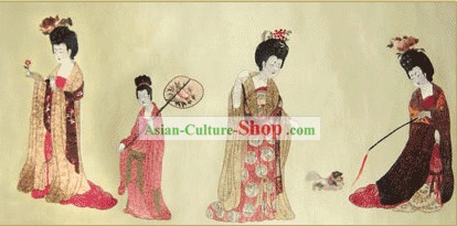 Chinese Bian Liang Embroidery Handicraft-Beauty Picking Fowers