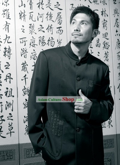 Blusa chinesa tradicional clássico mandarim para o Homem-Caligrafia