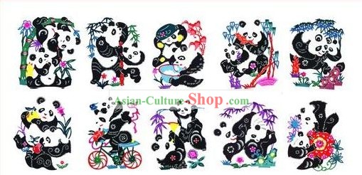 Chinese Paper Cuts Classics-Lovely Pandas (10 pieces set)