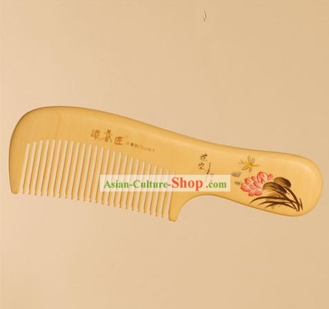 Chinese Carpenter Tan 100 Percent Hand Painted Natural Wood Comb
