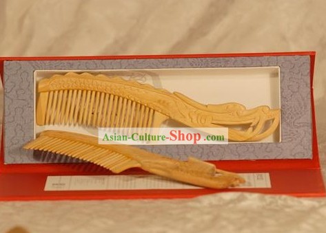 Chinese Carpenter Tan Hand Made Mirror and Comb Gift Set