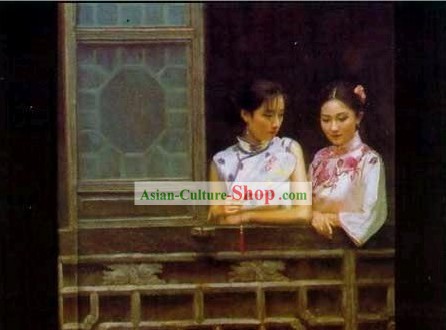 Chinese Oil Painting-Ancient Woman Enjoying View