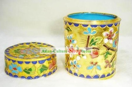 Chinese Cloisonne Tea Caddy-Flowery