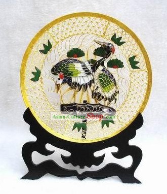 Chinese Classic Cloisonne Crane and Pine Plate-Gift For Old Man
