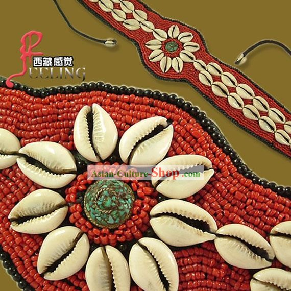 Mano tibetana 100% hecho de coral rojo Cinturón Decoración Kallaite