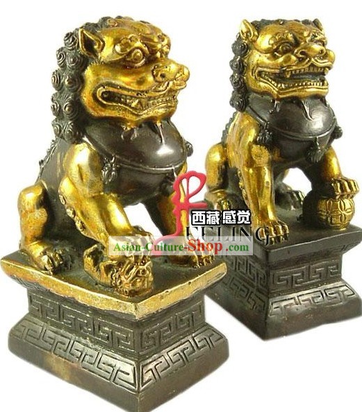 Tibetan 100 Percent Hand Made Brass Lion Pair