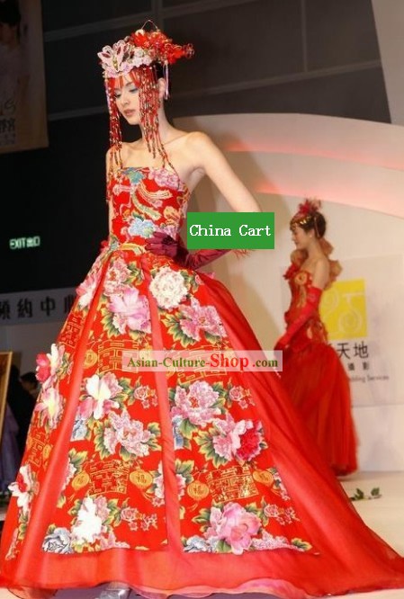 Supreme chinesischen Stunning Made to Lucky Red Lange Brautkleid Auftrag