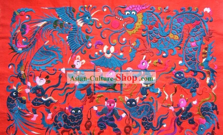 Chinese Miao Minority Silk Thread Hand Embroidery Art-Mouse Getting Married