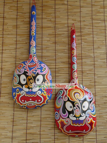 Chinese Hand Painted Du Huo Ma Shao Hanging Mask Pair