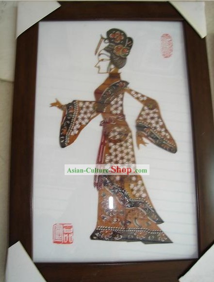 Large Traditional Chinese Hand Carved Shadow Play - Hard Working Ancient Lady