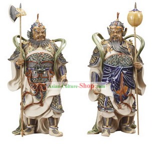 Clássica Chinesa Shiwan Estátuas Porta-Pair Deus (2 Estátuas Set)