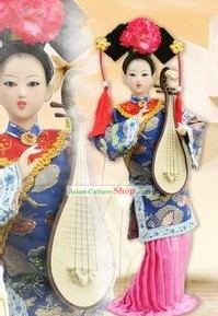수제 북경 실크 작은 입상 인형 - 고대 음악가