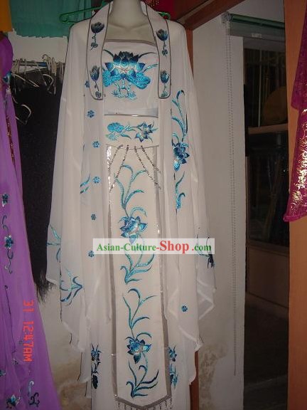 Chinese Classic White Kwan-yin Costumes Complete Set