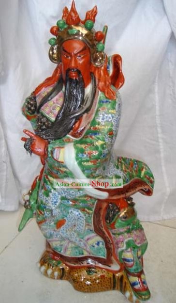 중국어 Jingde 다채로운 도자기 관 공 동상