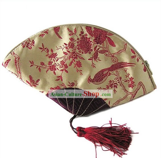 Pássaro chinês tradicional Handmade e Flower Fan Handbag Banquetes Forma
