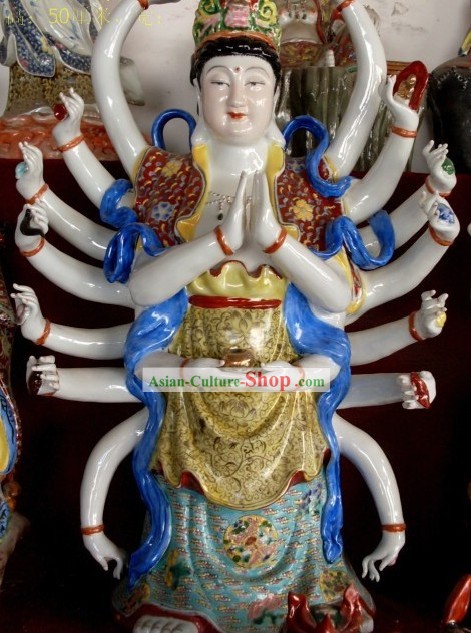 Clássica Chinesa Handmade Buddha Statue Cerâmica