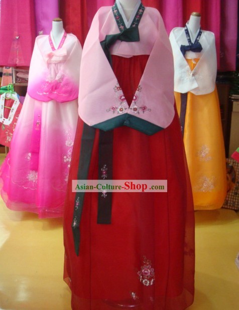 Traditional Korean Hanbok Complete Set for Women (red and pink)