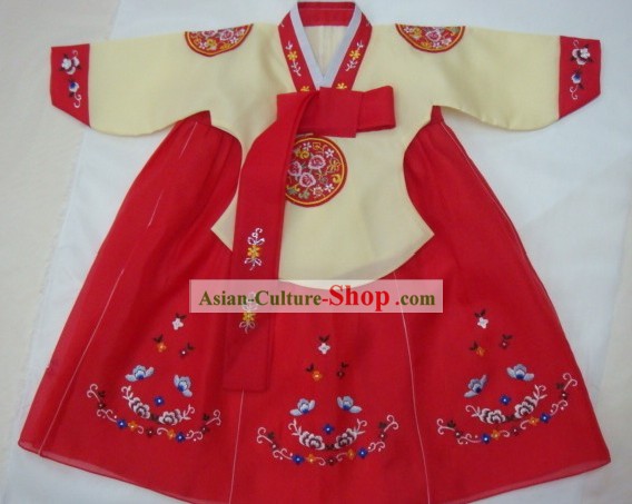 Coreano Clássico 100% Handmade Red Hanbok Sorte para Crianças