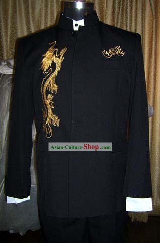 Superbe dragon chinois costume de soie noir pour homme