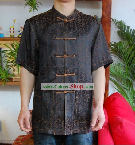 De estilo chino mandarín Short Handed Calligraphy lino y camisa Pintura