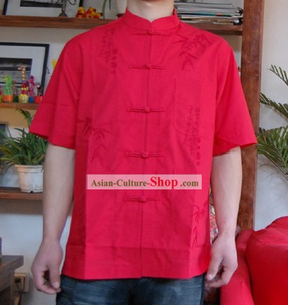 Chinois mandarin style Short Handed chemise en lin de bambou