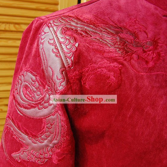 Chinese Red Dragon Wedding Blouse for Men