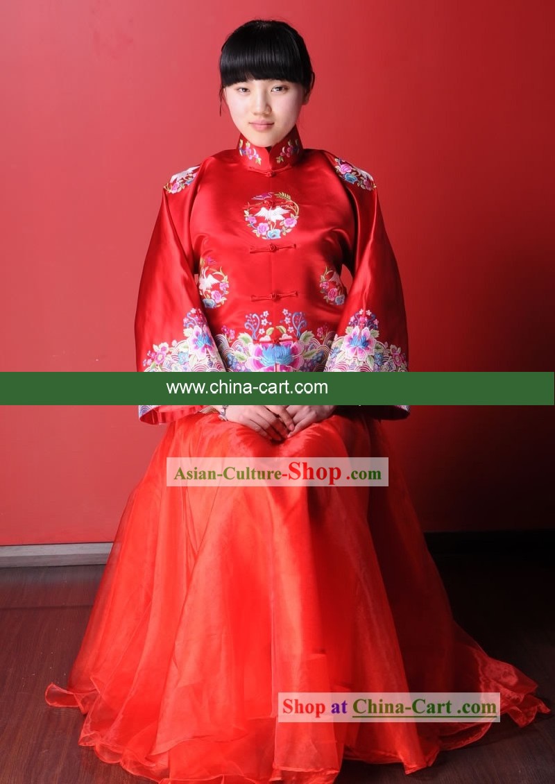 Supreme Chinese Traditional Hand bestickt Lucky Red Hochzeit Kostüme für die Braut