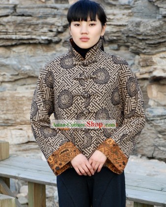 Traditionelles Chinesisch Mandarin alten Stil Cotton Mantel für Frauen