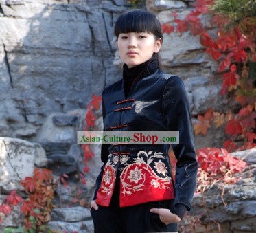 Chinese Made to Red Flower Cheongsam Stil Bluse Auftrag