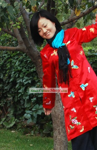 Klassischen chinesischen Lucky Red Handmade und bestickt Schmetterling Seide Bluse für Frauen