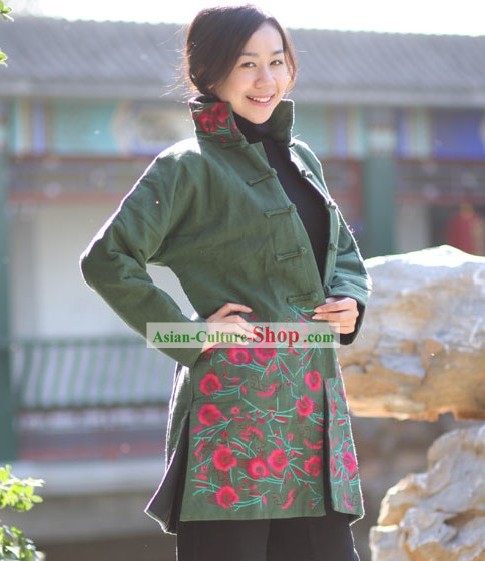 Chinese Classical Handmade and Embroidered Folk Floral Cotton Jacket for Women