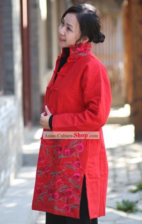 Cinese classico a mano e ricamato Cotone Giacca Folk floreali per le donne