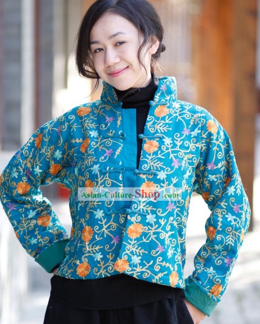 Chinesische klassische handgemachte und gestickte Folk Cotton Bluse für Frauen