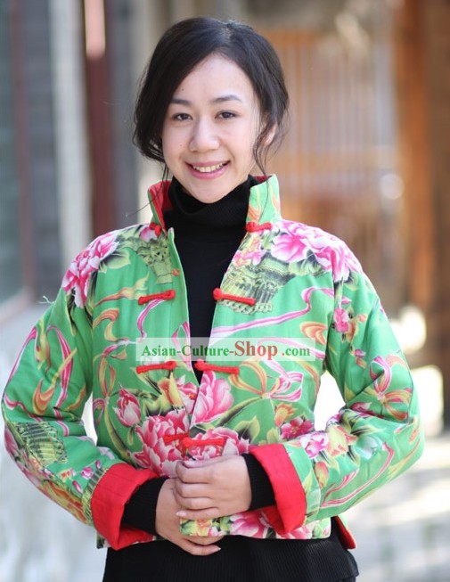 Chinese Classical Lucky Red Handmade Peony Jacket for Women